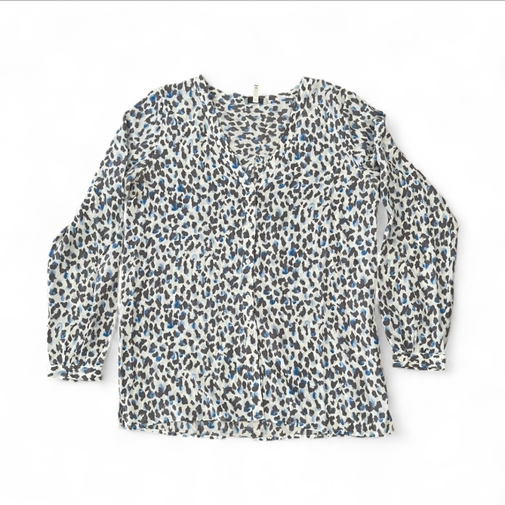 JOIE Button Down Silk Animal Print Button Down V Neck Blouse Sz XS